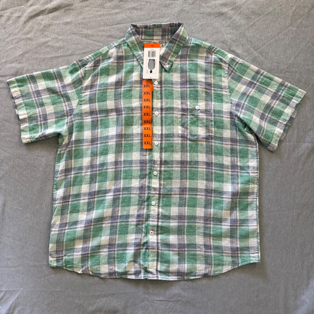 Weatherproof Vintage Plaid Linen‎ Cotton Blend Coastal Vacation Shirt XXL